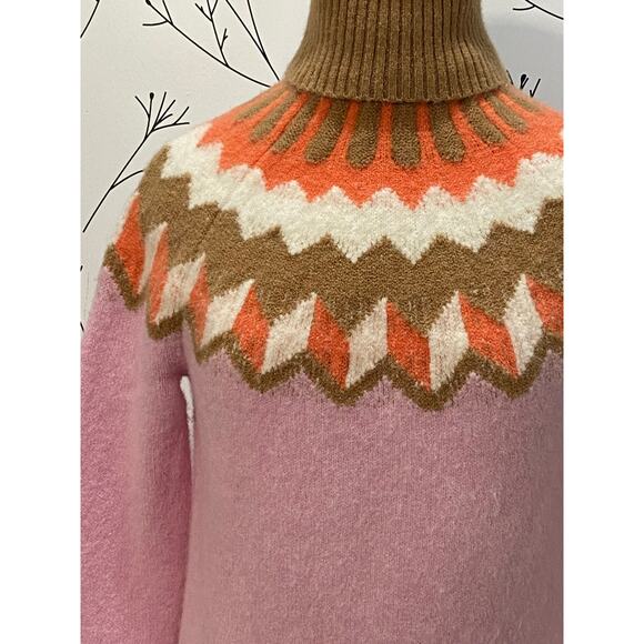 J.CREW Pink Tan Fair Isle Turtleneck Sweater Wool Alpaca Blend XS Soft Cozy Warm - Picture 4 of 7